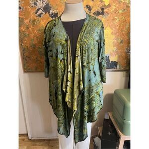 Vintage Key Lime Pie 3/4 Sleeve Green Flowy Kimono Topper Generous S